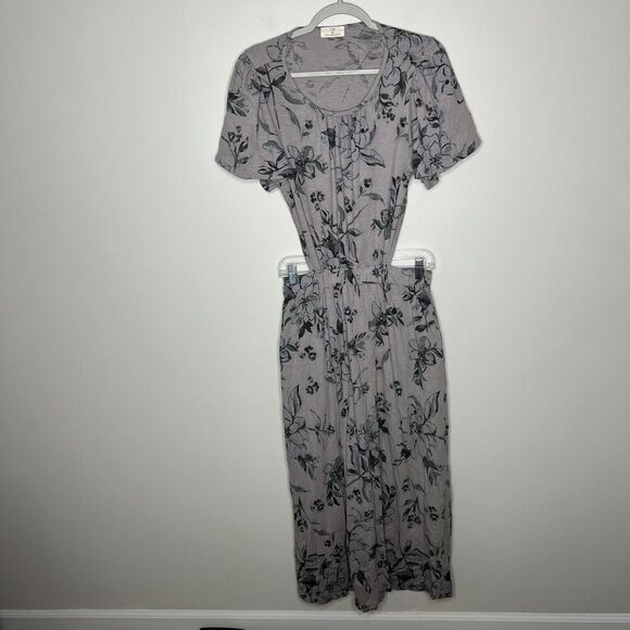 Anthropologie T.La Dress Small Open Back Cut Out Maxi Floral Gray Short Sleeve - Picture 12 of 13